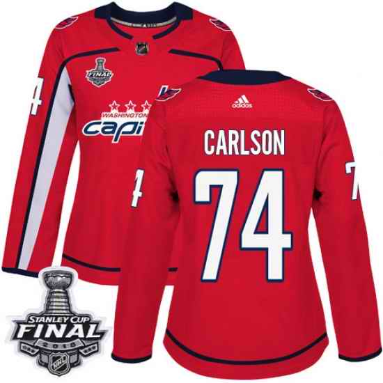 Adidas Capitals #74 John Carlson Red Home Authentic 2018 Stanley Cup Final Women's Stitched NHL Jersey